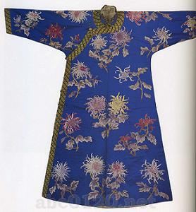 室藍色刺繍菊花文便袍