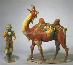 三彩駱駝・駱駝引
