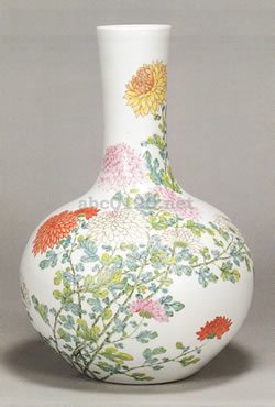 粉彩菊図天球瓶