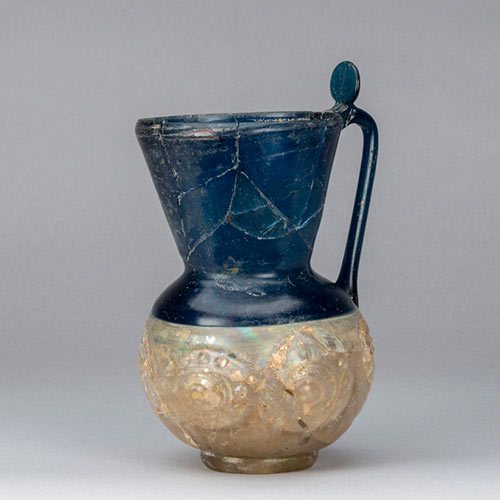 ロゼット文把手付広口壺とって つきひろくちつぼ イラン 9 - 10世紀 イスラーム時代前期 ガラス
