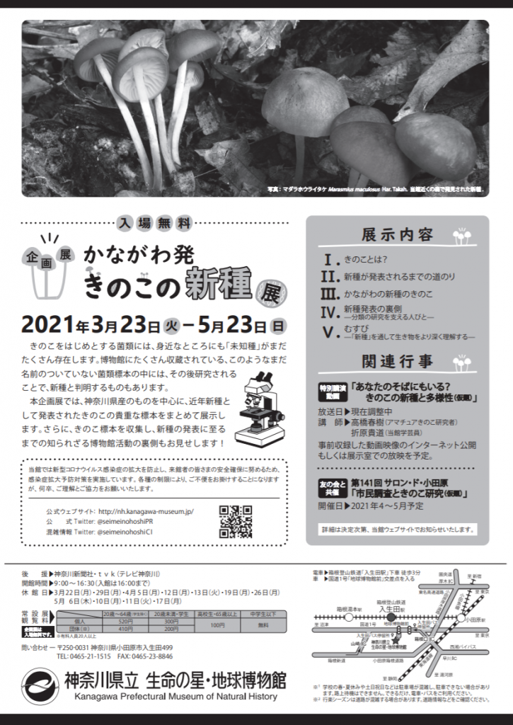 企画展「かながわ発　きのこの新種展」神奈川県立生命の星・地球博物館