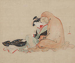 勝川春章 《美人と達磨》 天明7～8年(1787-88)頃 絹本着色一幅