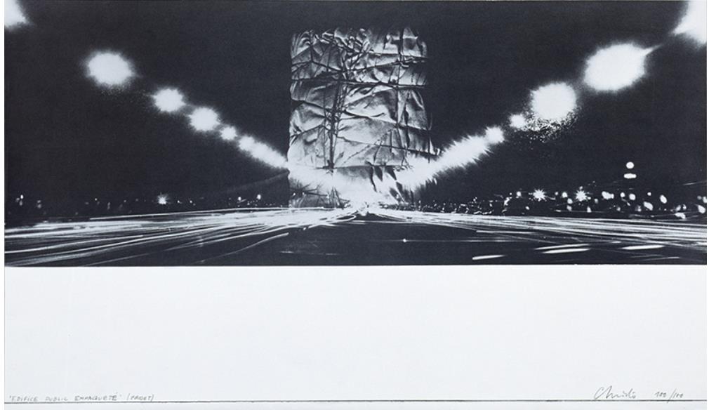 クリストとジャンヌ゠クロード《5,600立方メートルのパッケージ（カッセル、ドクメンタ4、1967-68年）》1968年 69.7×54.5cm　スクリーンプリント、紙 DIC川村記念美術館
