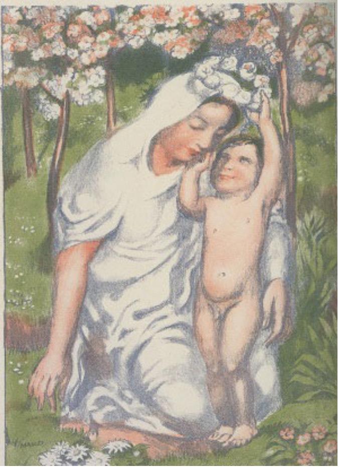 モーリス・ドニ 《母親に花の冠をかぶせる子供》 1930年、カラー・リトグラフ
