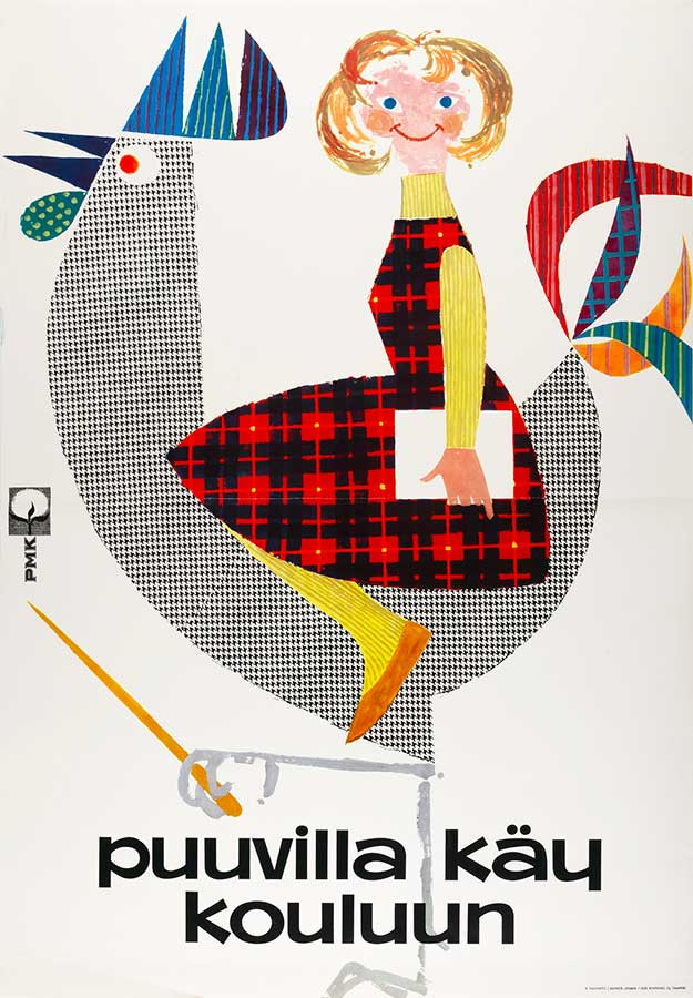 キンモ・カイヴァント作 「コットンを着て学校に行こう」 ポスター(1962年) タンペレ歴史博物館所蔵