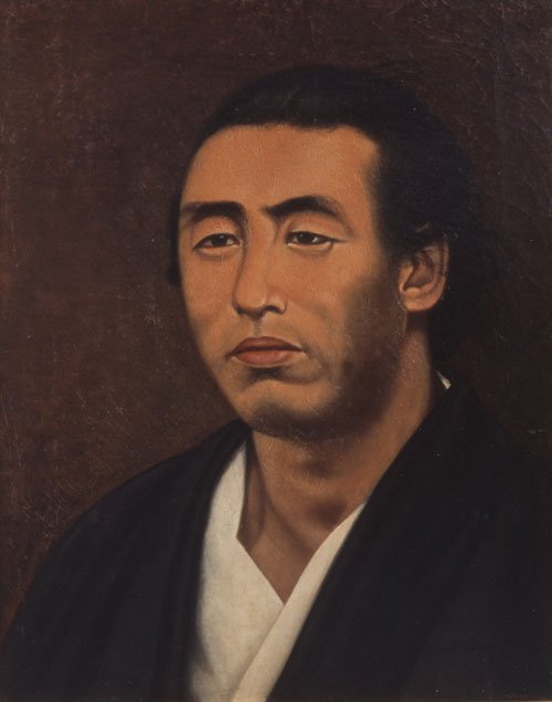 国沢新九郎画「坂本龍馬」  国沢新九郎は、土佐藩上士の小姓格の家に生まれ、維新後、日本人として初めて海外で油彩画を学んだ。明治８（1975）年の作品。