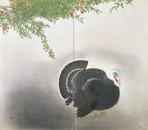 小林古径「鶴と七面鳥」公益財団法人 永青文庫所蔵（熊本県立美術館寄託）左隻