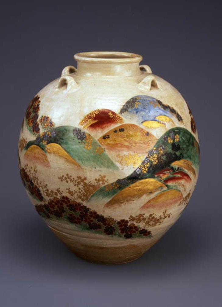 重要文化財　野々村仁清《色絵吉野山図茶壺》江戸時代　17世紀