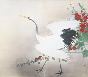 小林古径「鶴と七面鳥」公益財団法人 永青文庫所蔵（熊本県立美術館寄託）右隻
