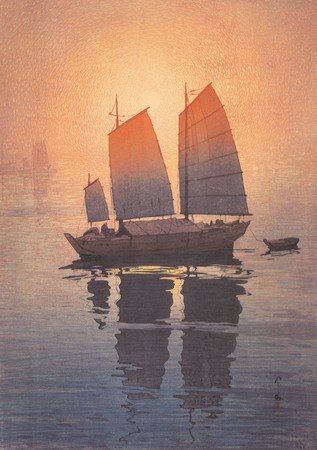 吉田博《帆船 朝 瀬戸内海集》　１９２６年（大正1５）年