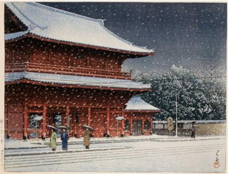 川瀬巴水《増上寺之雪》1953(昭和28)年　山梨県立美術館蔵