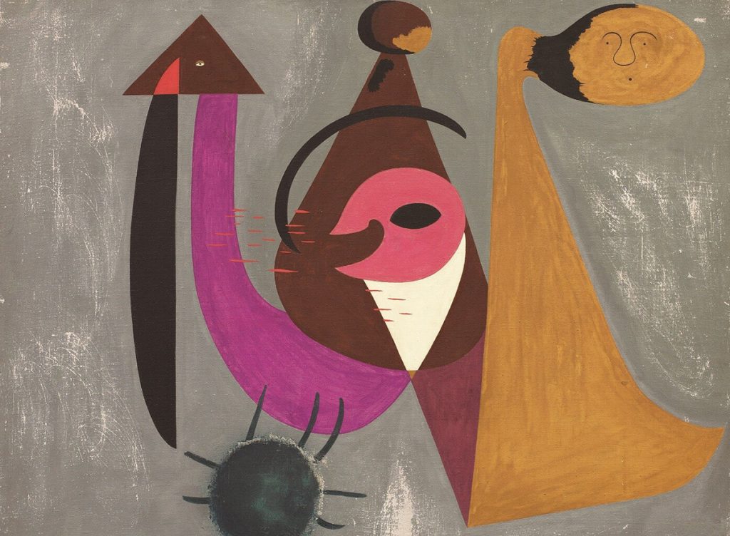 ジュアン・ミロ 《焼けた森の中の人物たちによる構成》1931年 油彩、キャンバス ジュアン・ミロ財団、バルセロナ © Fundació Joan Miró, Barcelona © Successió Miró / ADAGP, Paris & JASPAR, Tokyo, 2021 E4304