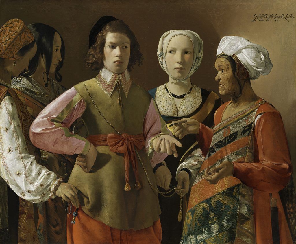 ジョルジュ・ド・ラ・トゥール《女占い師》 おそらく1630年代、油彩／カンヴァス、101.9×123.5cm、ニューヨーク、メトロポリタン美術館 Rogers Fund, 1960 / 60.30