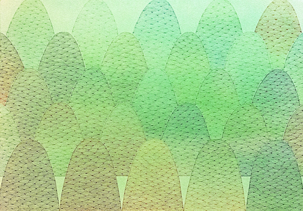 岡本 博紀　「四季彩」  　ドローイング / 板パネルに水彩紙、インク、紅茶  21×29,7cm