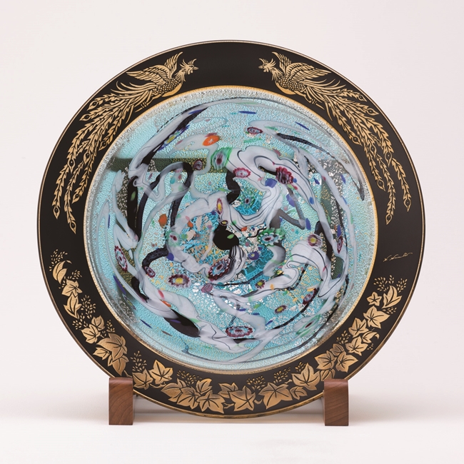 ～想～KUROKIロマン　飾皿　金・プラチナ象嵌「光琳　桐と鳳凰」台座寸法W58×D35×H56.3cm