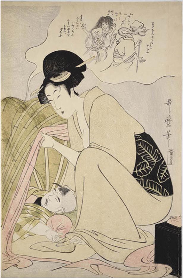 喜多川歌麿《夢にうなされる子どもと母》寛政12-享和元（1800-01）頃