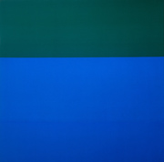 ブリンキー・パレルモ《無題（布絵画：緑／青）》1969年 クンストパラスト美術館、デュッセルドルフ ©️Kunstpalast – ARTOTHEK