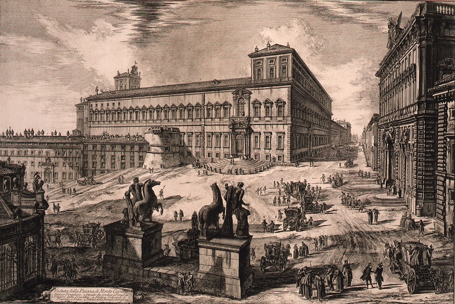 ジョヴァンニ・バッティスタ・ピラネージ《クイリナーレ広場のディオスクーリ像（『ローマの景観』より）》