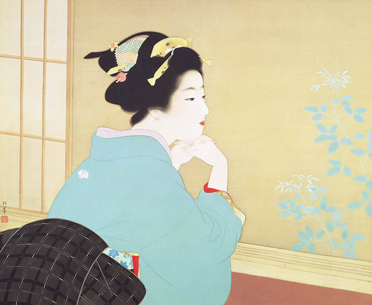 上村松園（1875-1949）わか葉　昭和15年(1940)頃　絹本着色・軸装　72.0×87.0 cm　第6回珊々会展　名都美術館