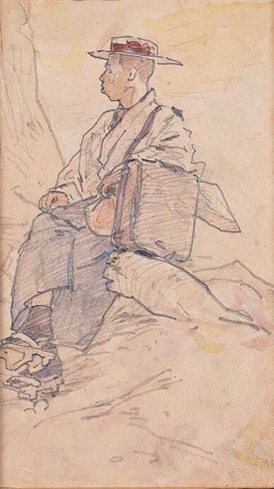 青木繁《坂本繁二郎像》1902年　鉛筆、淡彩・紙、個人蔵　＊前期のみ展示