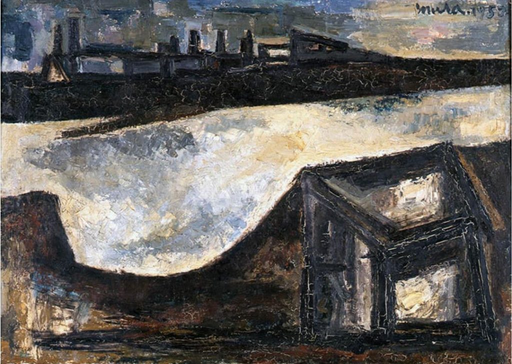 村上三郎　《河小屋》　1952年　油彩、カンヴァス　芦屋市立美術博物館蔵