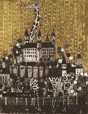 「そらのある日の夢－ブラチスラヴァ城の管理人－」 銅版画、金箔 ed.95部 13 × 10 cm