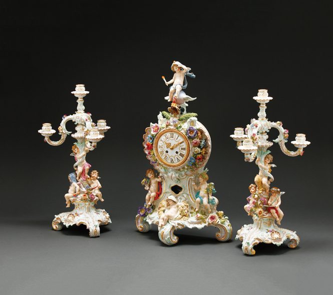 マイセン　飾り時計燭台セット〈時の天使〉／1890年頃