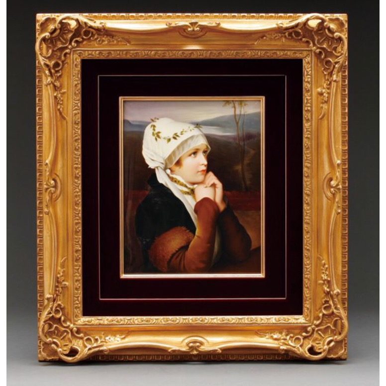 ベルリンK.P.M　陶板画〈白いスカーフの女性〉  1880年～1900年頃　