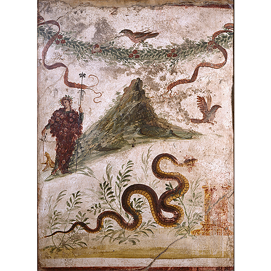 バックス(ディオニュソス)とヴェスヴィオ山 ポンペイ出土　ナポリ国立考古学博物館蔵