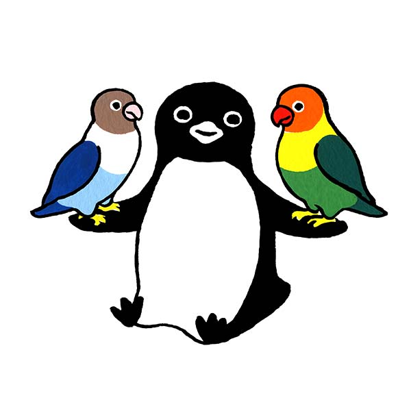「ペンギンとボタンインコ」　(230×230)
