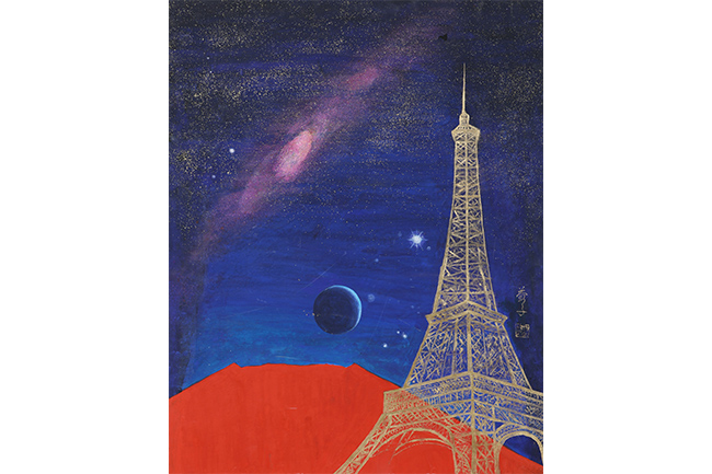 「富士、パリ、そして宇宙へ」 30F　日本画（麻紙ボード・岩絵具）