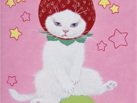伊藤清子　「猫かぶり　マカロンな苺」　P4号　日本画