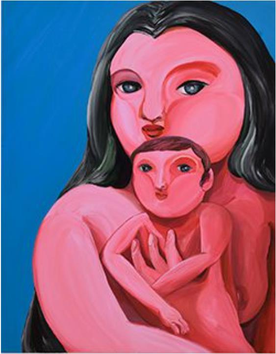 母子像 Painting of Mother and Child 2020 acrylic on canvas 116.7x91cm 竹内真氏蔵 ©Aki Kondo courtesy of ShugoArts