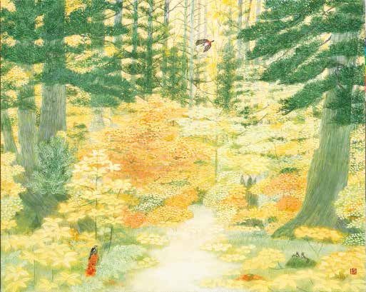 杉の森～秋色｜ 30号F　青金箔  場所：富山県美女平