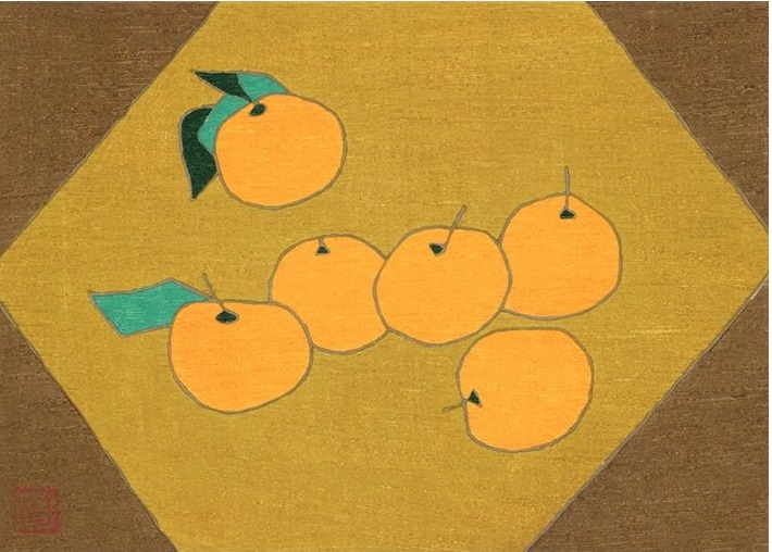 【柚】木版画（画寸：18.7×26.1㎝）