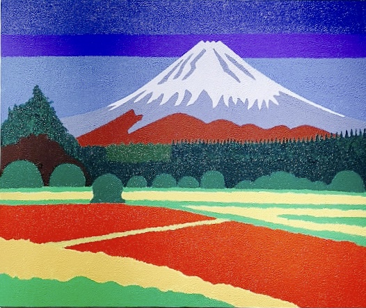 富士と芝桜  F20　アクリル