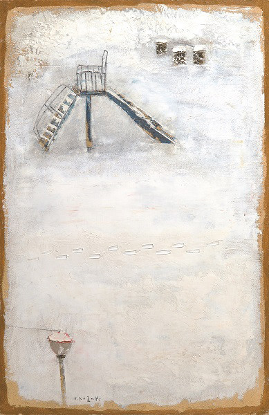 《公園雪》1971年 油彩･方解末･木炭,カンヴァス 島川美術館蔵