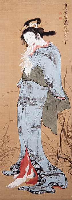 曾我蕭白「美人図」1 幅、江戸時代（18世紀後期）、絹本着色　107.6×39.4cm　＜由良コレクション＞