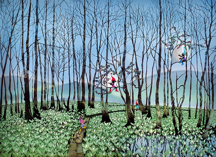 ©Seiji Fujishiro/HoriPro 2011 「湿原のミズバショウとこびと」 キャンバスジグレー(額装サイズ55×70cm) 