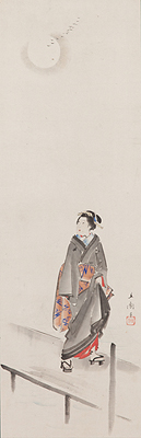歌川広重《月夜雁を聴く女》 安政年間（1854～60）前期