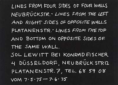 ソル・ルウィットの展覧会「4つの壁の4つの縁から生じる線」の招待状 1975年　ノルトライン゠ヴェストファーレン州立美術館　© 2021 The LeWitt Estate; Photo: Achim Kukulies, Düsseldorf