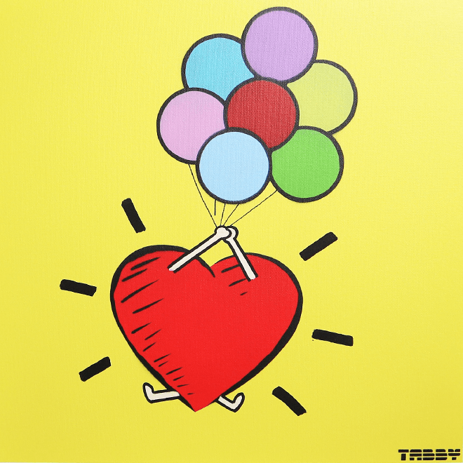 TABBY「HEARTMAN」 キャンバスにステンシルスプレー、40×40cm