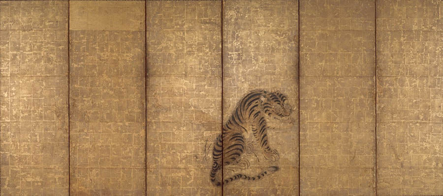 伝 狩野常信《虎図屏風》（左隻）江戸17世紀