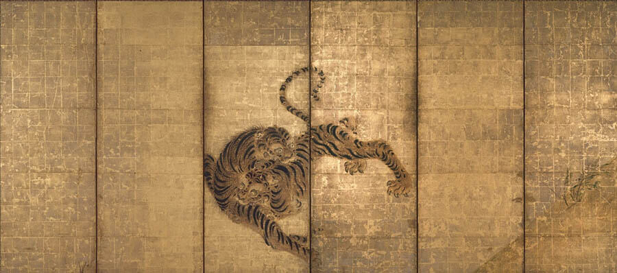 伝 狩野常信《虎図屏風》（右隻）江戸17世紀