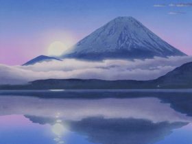 「陽のぼる富士」　S6号　紙本彩色