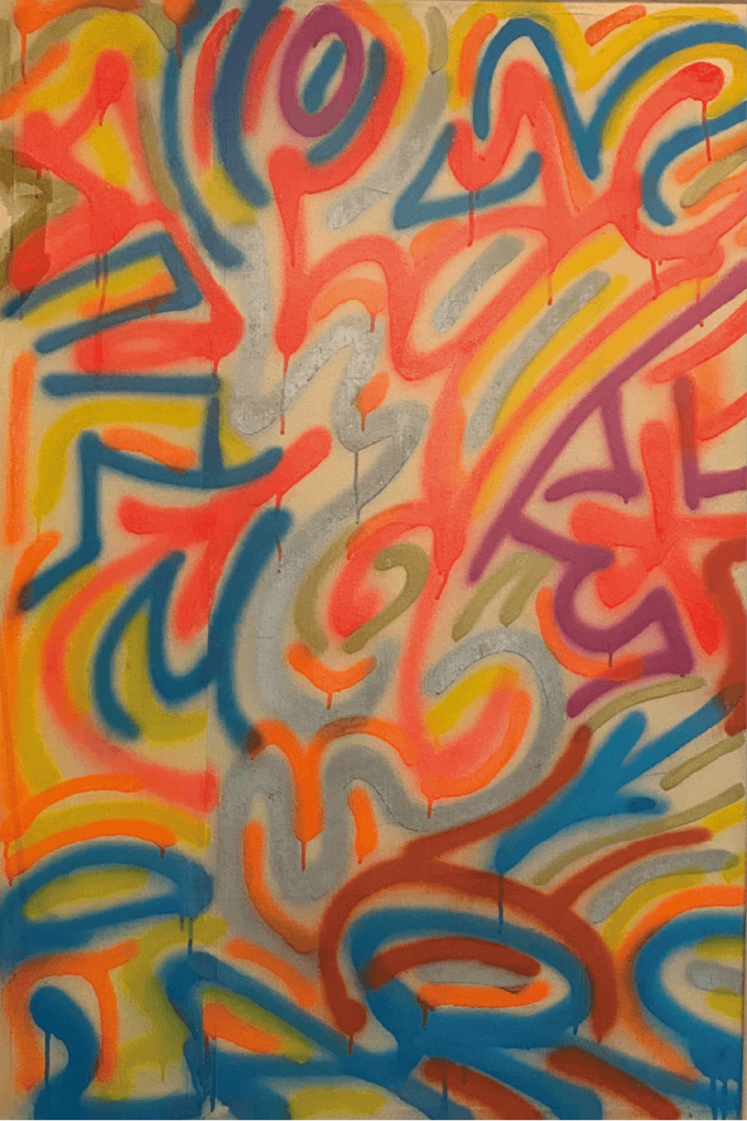 キース・へリング 「Untitled/無題」 110×75cm ウッドパネルにスプレーペイント 1984年