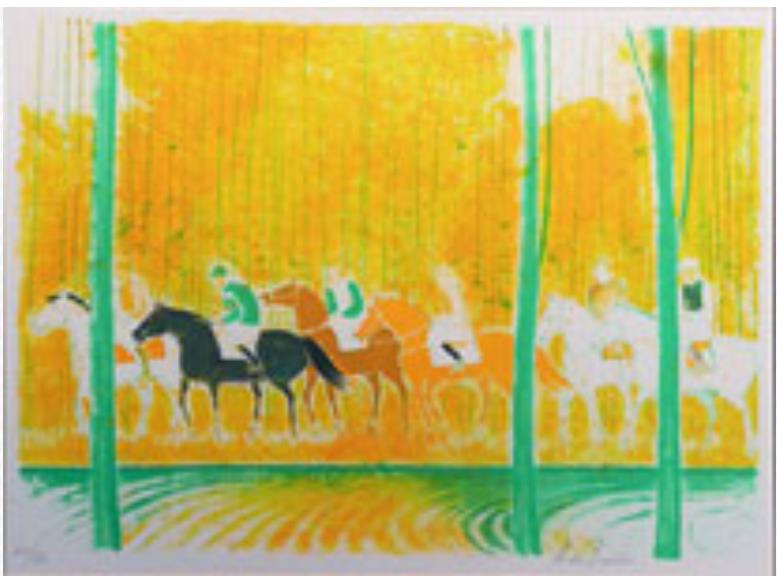 アンドレ・ブラジリエ 「秋の騎馬行進」(リトグラフ 150部 72×120cm)