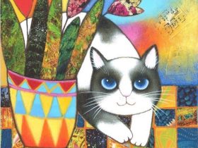 ピラール・テリ 「ニーニョ　トラビエソ」（いたずらっ子） アクリル・コラージュ　25×25cm