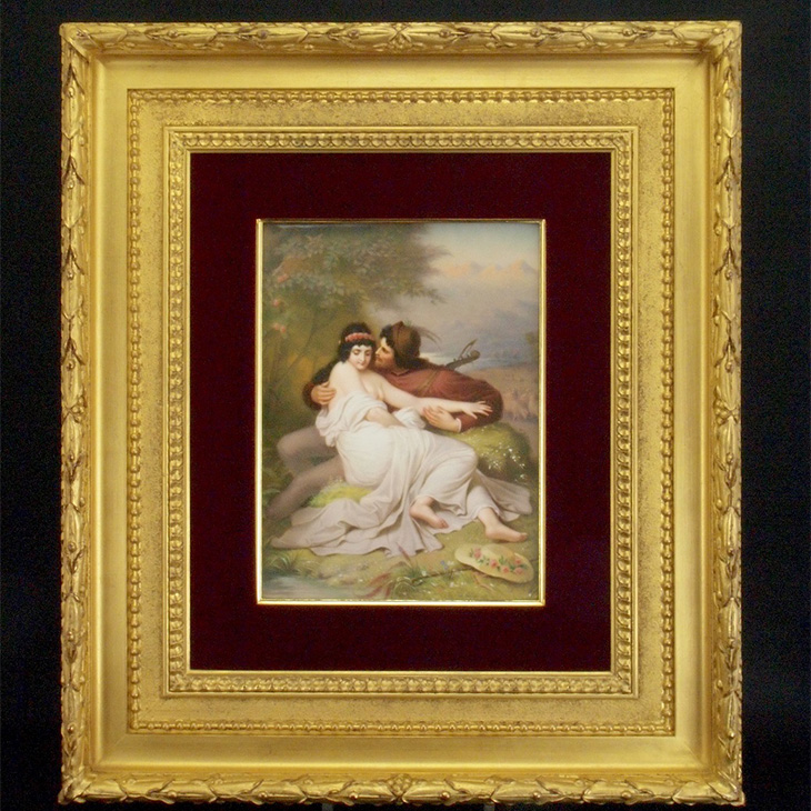 ベルリンKPM 陶板絵額「愛の告白」 サイズ：陶板24×17.5cm、額51×45cm
