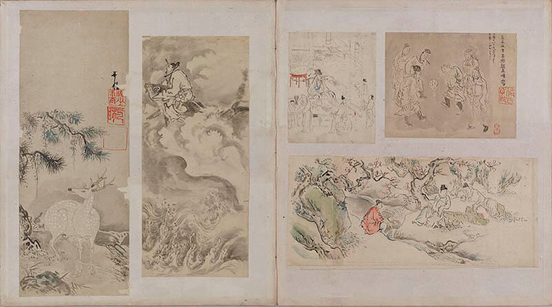 重要美術品「探幽縮図（和漢古画図巻）」（部分）、狩野探幽筆、江戸時代・17世紀　大倉集古館蔵